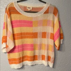 BiBi Multi Color Striped Round Neck Knit Top